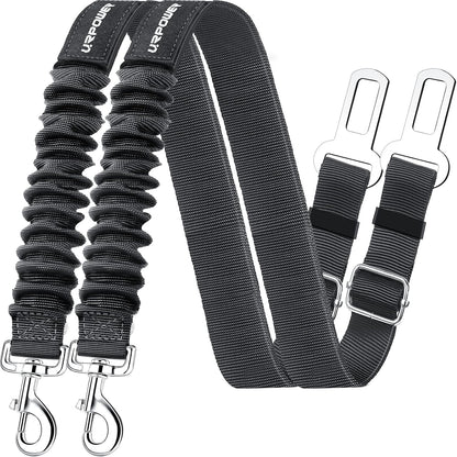 Adjustable 2-Pack Retractable Dog Seat Belt with Elastic Bungee Buffer, Heavy-Duty 360-Degree Swivel Car Harness for Pet Safety
