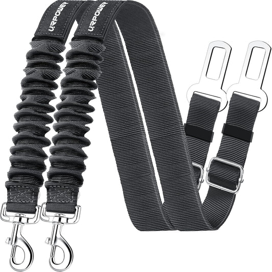 Adjustable 2-Pack Retractable Dog Seat Belt with Elastic Bungee Buffer, Heavy-Duty 360-Degree Swivel Car Harness for Pet Safety