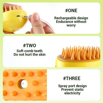 Electric Pet Grooming Tool: 3-in-1 Steam Brush and Sprayer for Cats and Dogs, Featuring Massage and Shedding Functions