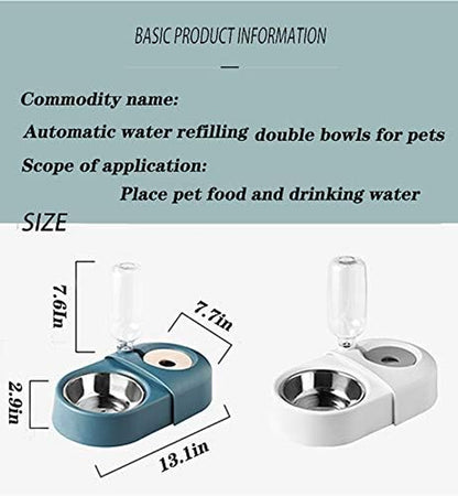 Double Dog Bowls with Automatic Water Dispenser for Small Dogs and Cats - Detachable and Stable Design (White)