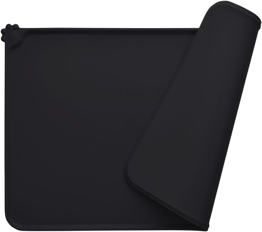 Silicone Non-Slip Dog and Cat Feeding Mat, Waterproof Pet Bowl Placemat for Small Animals (18.5" x 11.8", Black)