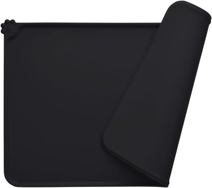 Silicone Non-Slip Dog and Cat Feeding Mat, Waterproof Pet Bowl Placemat for Small Animals (18.5" x 11.8", Black)
