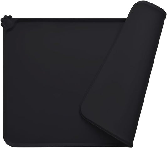 Silicone Non-Slip Dog and Cat Feeding Mat, Waterproof Pet Bowl Placemat for Small Animals (18.5" x 11.8", Black)