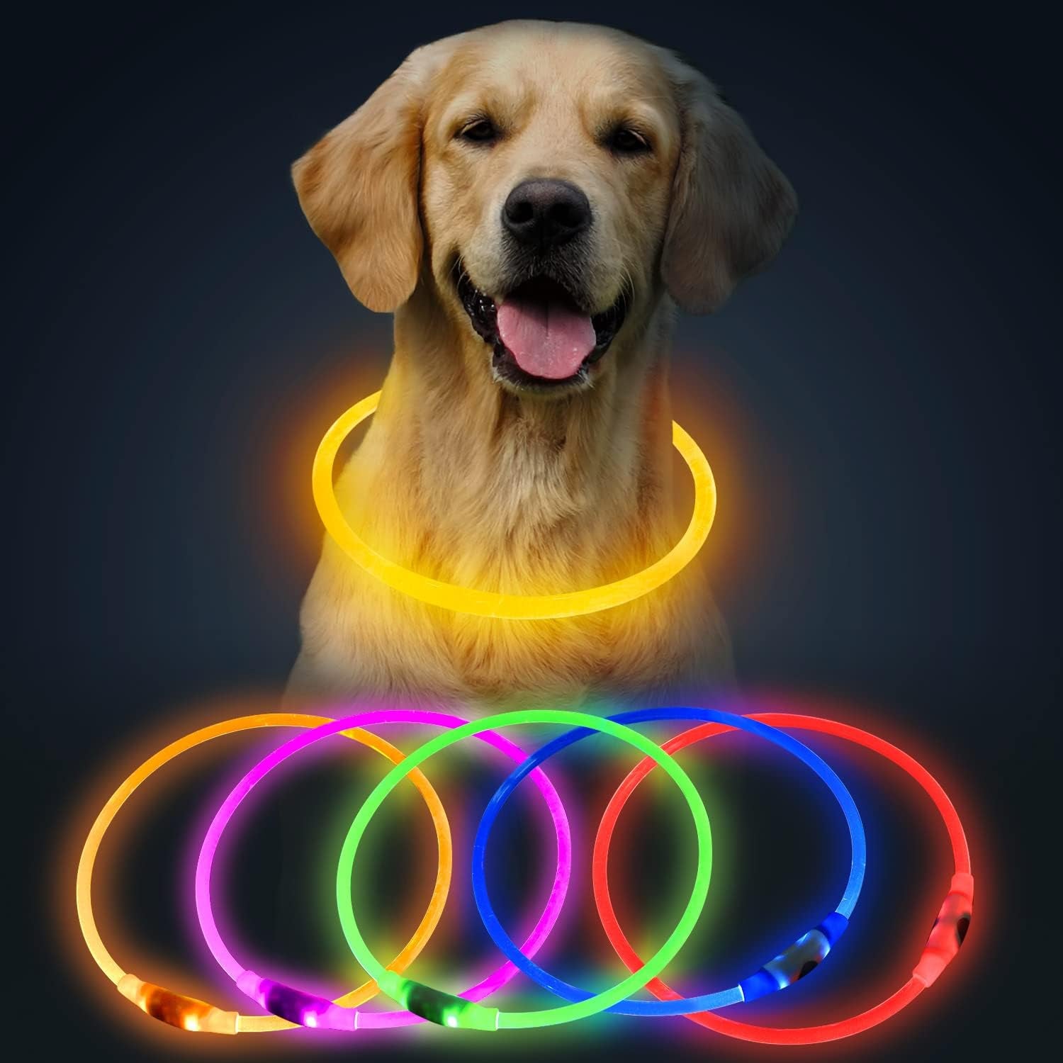 LED Dog Collar - USB Rechargeable Lighted Safety Collar, Adjustable Water-Resistant TPU for Small, Medium, and Large Dogs