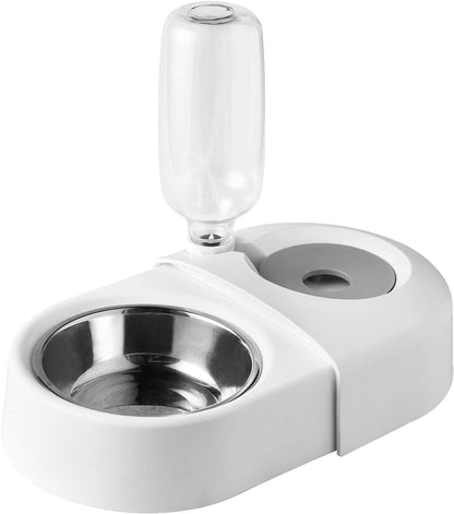 Double Dog Bowls with Automatic Water Dispenser for Small Dogs and Cats - Detachable and Stable Design (White)