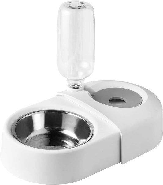Double Dog Bowls with Automatic Water Dispenser for Small Dogs and Cats - Detachable and Stable Design (White)