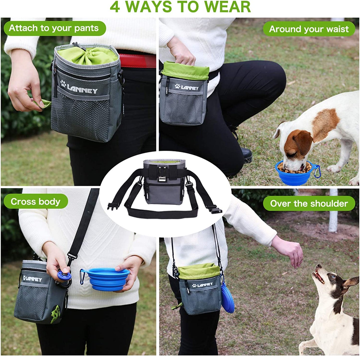 Dog Treat Pouch - Versatile Wearable Training Bag with Clicker, Shoulder Strap, Adjustable Belt, Poop Bag Dispenser, and Convenient Storage for Kibble and Pet Toys