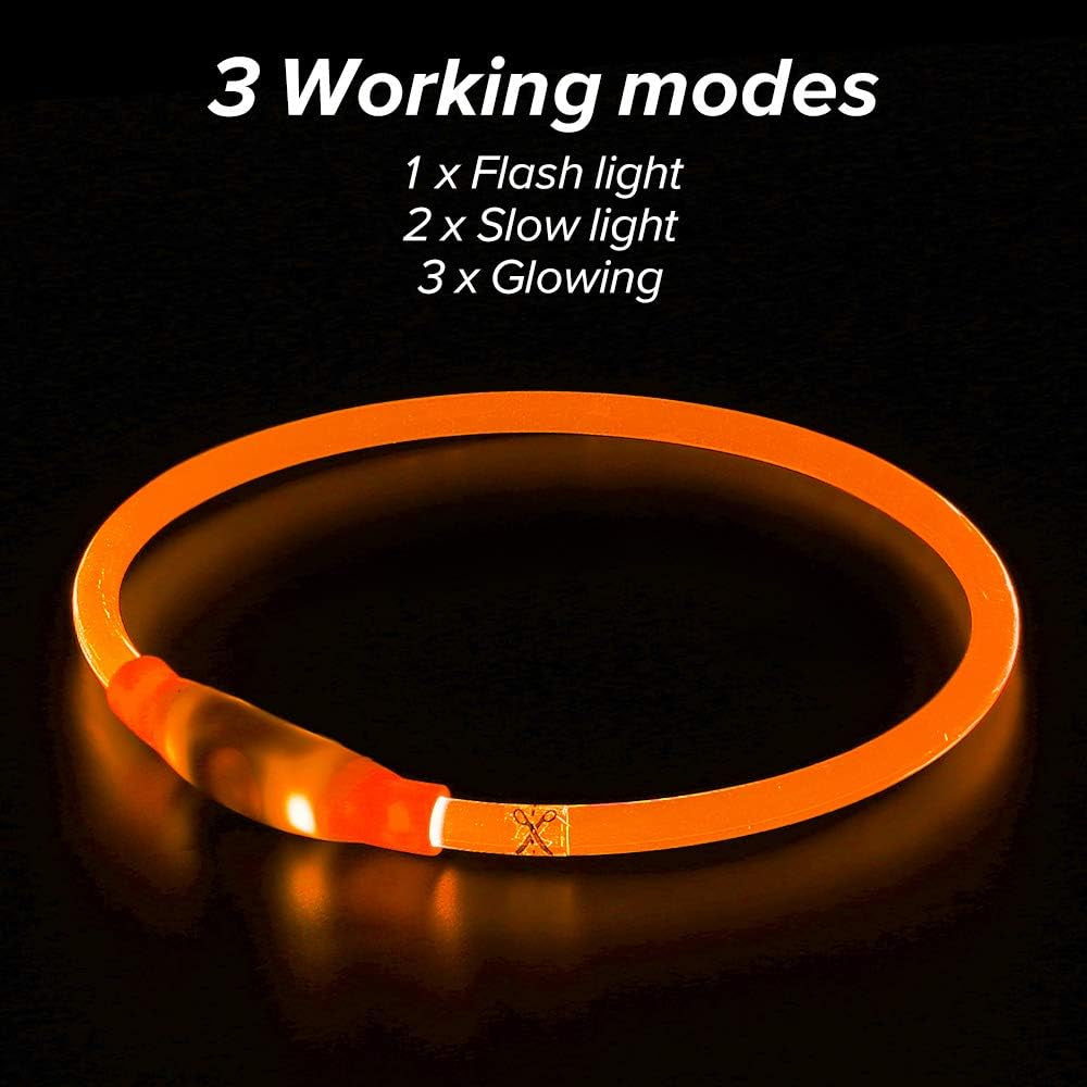 LED Dog Collar - USB Rechargeable Lighted Safety Collar, Adjustable Water-Resistant TPU for Small, Medium, and Large Dogs