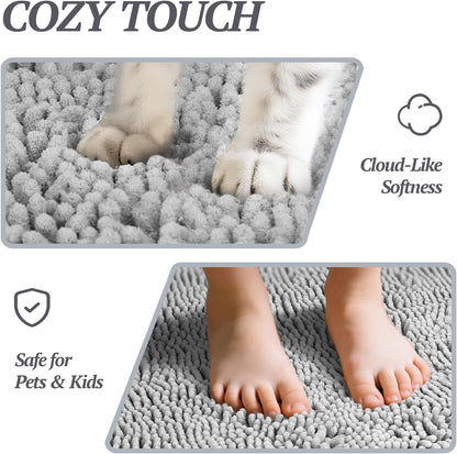 Absorpmax Dog Door Mat - Waterproof, Washable, and Water-Absorbent Rug for Indoor Entryways, 31" x 20", Grey