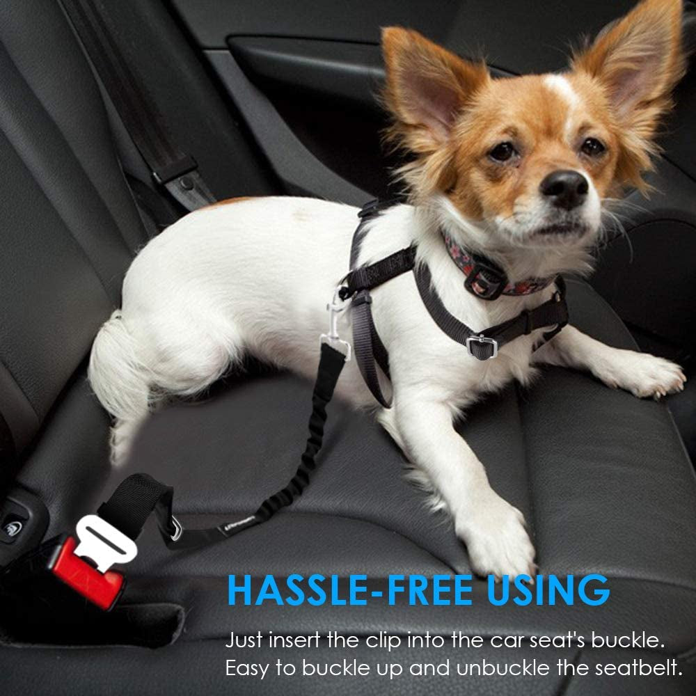 Adjustable 2-Pack Retractable Dog Seat Belt with Elastic Bungee Buffer, Heavy-Duty 360-Degree Swivel Car Harness for Pet Safety