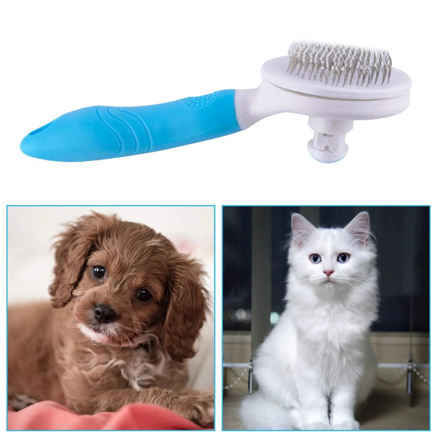 Professional Self-Cleaning Slicker Brush for Dogs and Cats - Pet Grooming Tool for Removing Loose Undercoat, Mats, and Tangled Hair with Integrated Flea Comb