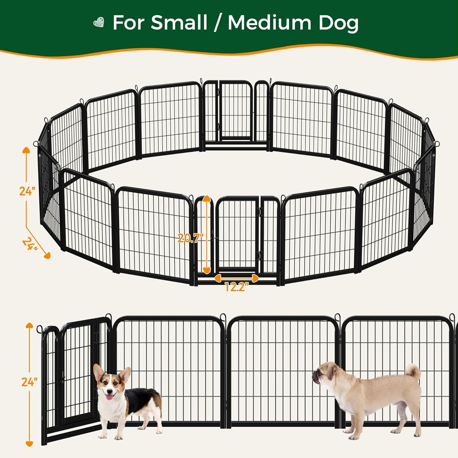 Outdoor Dog Playpen - 24 Inch Heavy Duty 16 Panel Metal Exercise Pen for Indoor and Outdoor Use, Ideal for RV Camping, Yards, and Gardens