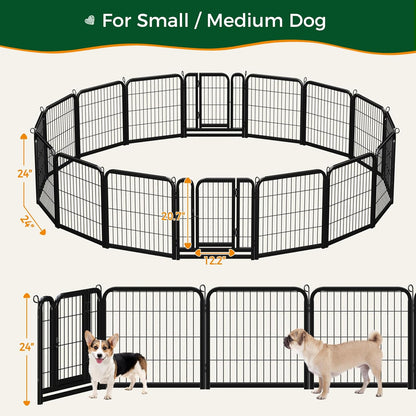 Outdoor Dog Playpen - 24 Inch Heavy Duty 16 Panel Metal Exercise Pen for Indoor and Outdoor Use, Ideal for RV Camping, Yards, and Gardens