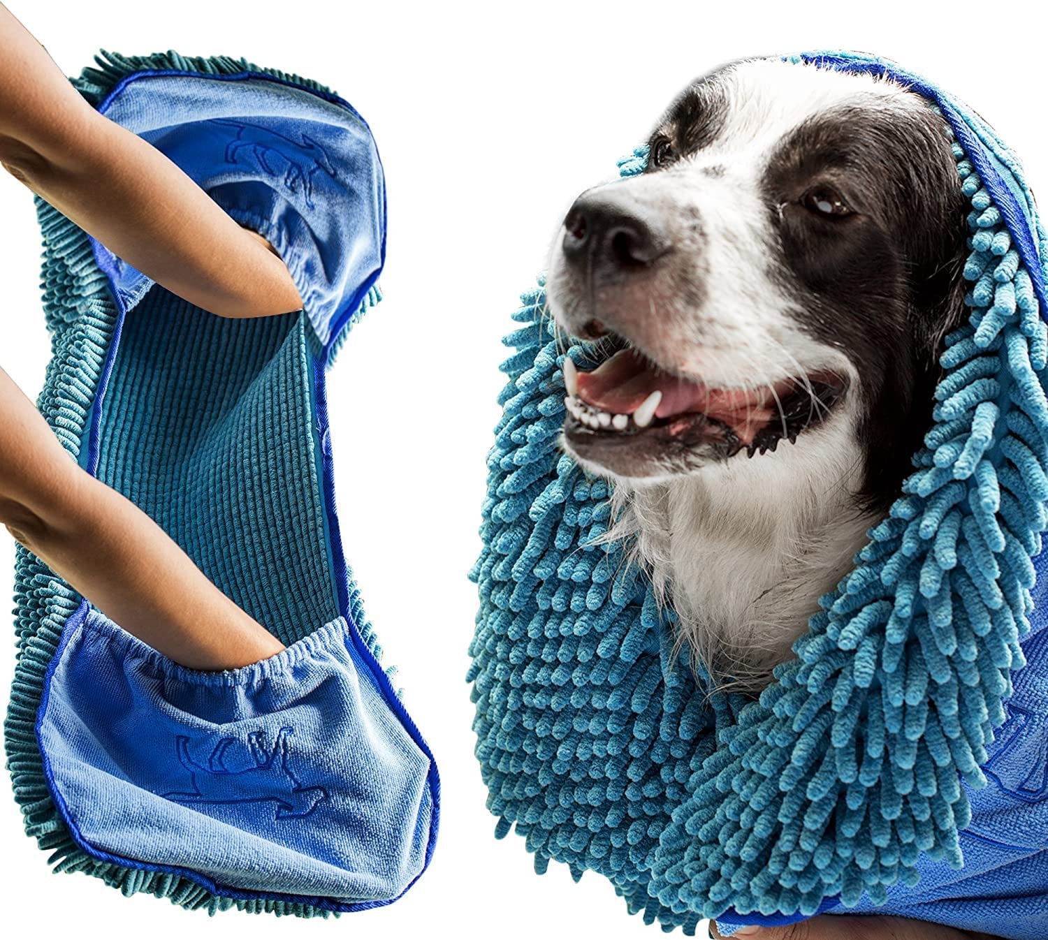 Ultra Absorbent Microfiber Dog Bath Towel - Extra Large 35x15 Size with Comfortable Hand Pockets, Ideal for Indoor and Outdoor Use, Durable and Machine Washable