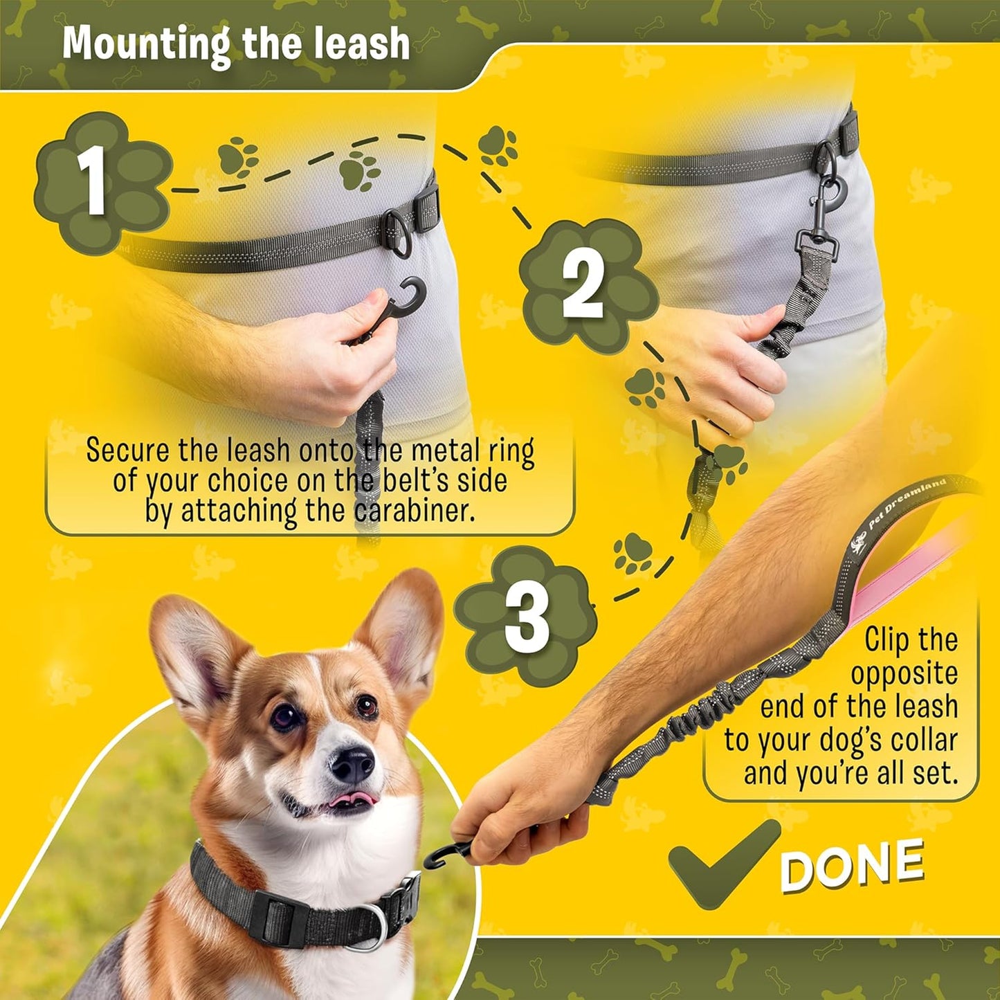 Premium Hands-Free Leash for Medium Dogs: Optimal Comfort and Freedom for Running, Walking, and Hiking. Durable and Versatile Waist Dog Leash Belt.