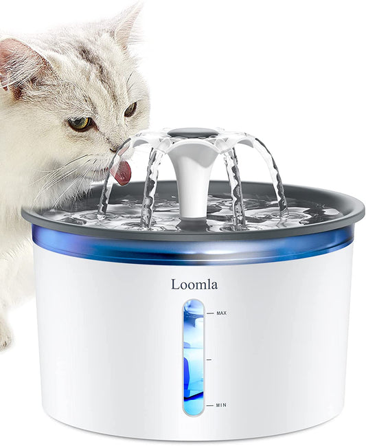 Automatic Pet Water Fountain, 85Oz/2.5L Indoor Dispenser for Cats and Dogs with LED Lighting and 2 Replacement Filters (Dark Gray)