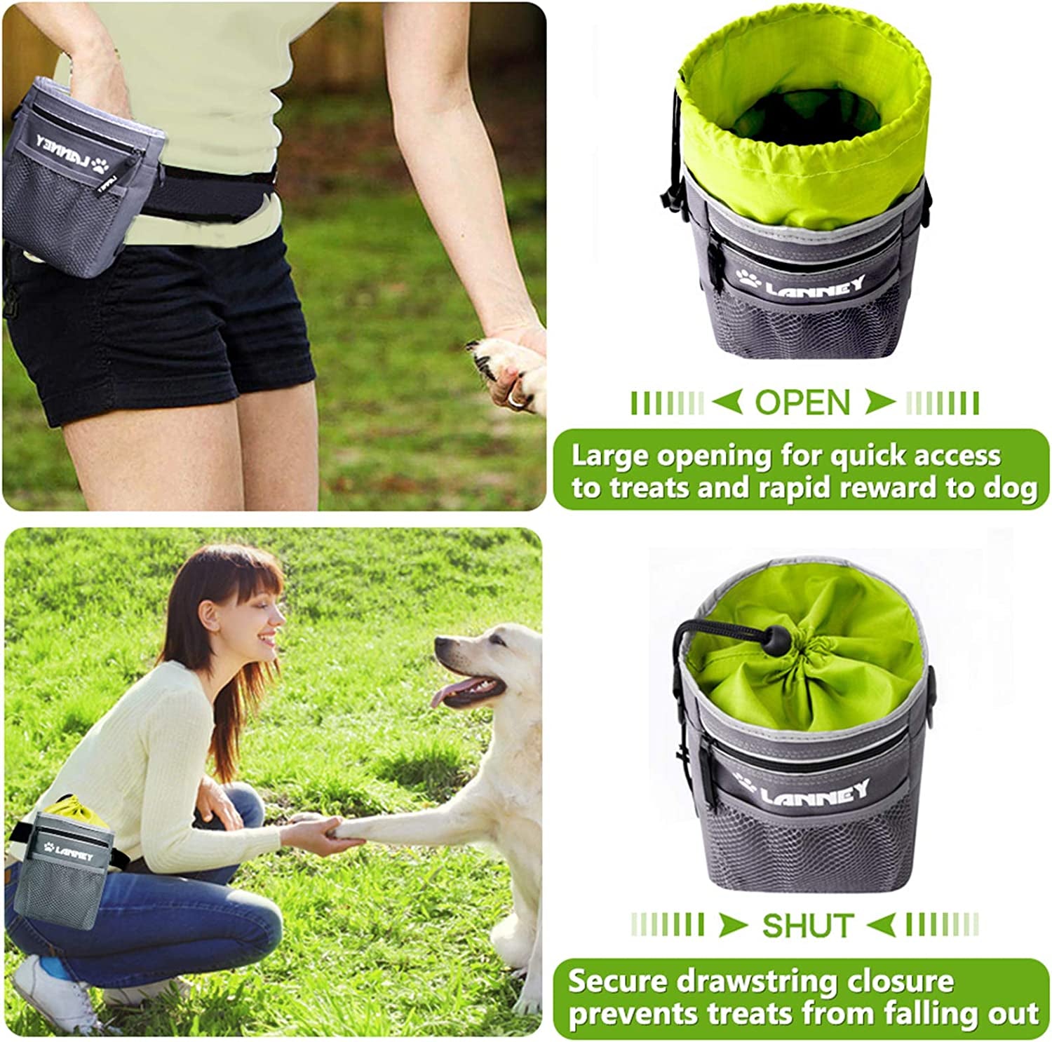 Dog Treat Pouch - Versatile Wearable Training Bag with Clicker, Shoulder Strap, Adjustable Belt, Poop Bag Dispenser, and Convenient Storage for Kibble and Pet Toys